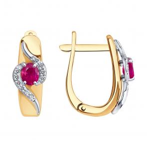 Золотые серьги SOKOLOV с бриллиантом и рубином 4020361 фото