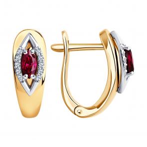 Золотые серьги SOKOLOV с бриллиантом и рубином 4020364 фото