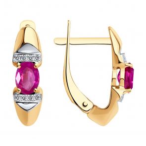 Золотые серьги SOKOLOV с бриллиантом и рубином 4020377 фото