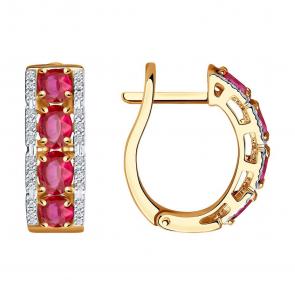 Золотые серьги SOKOLOV с бриллиантом и рубином 4020385 фото