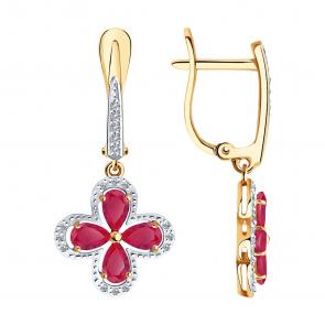 Золотые серьги SOKOLOV с бриллиантом и рубином 4020418 фото