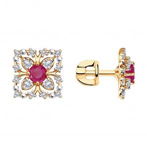 Золотые серьги SOKOLOV с бриллиантом и рубином 4020423 фото