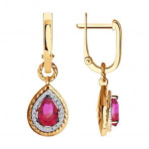 Золотые серьги-трансформеры SOKOLOV с бриллиантом и рубином 4020444 фото