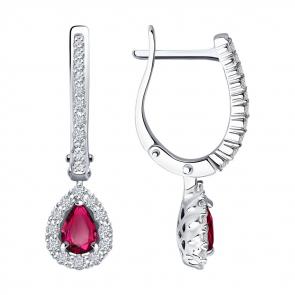 Серьги из белого золота SOKOLOV с бриллиантом и рубином 4020465-3 фото