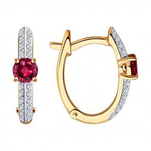 Золотые серьги SOKOLOV с бриллиантом и рубином 4020470 фото