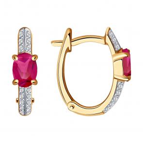 Золотые серьги SOKOLOV с бриллиантом и рубином 4020473 фото