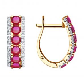 Золотые серьги SOKOLOV с бриллиантом и рубином 4020479 фото