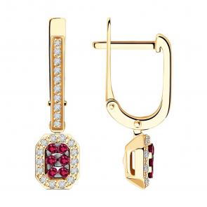 Золотые серьги SOKOLOV с бриллиантом и рубином 4020690 фото