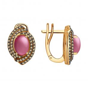 Золотые серьги SOKOLOV с рубином и коньячным бриллиантом 4020694 фото