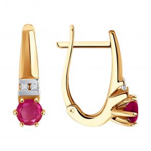 Золотые серьги SOKOLOV с бриллиантом и рубином 4020707 фото