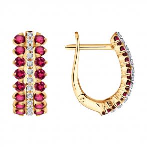 Золотые серьги SOKOLOV с бриллиантом и рубином 4020710 фото