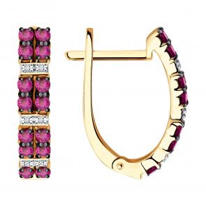 Золотые серьги SOKOLOV с бриллиантом и рубином 4020719 фото