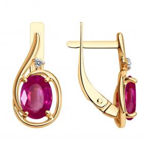 Золотые серьги SOKOLOV с бриллиантом и рубином 4020746 фото