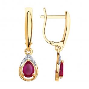 Золотые серьги SOKOLOV с бриллиантом и рубином 4020755 фото