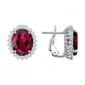 Серьги из белого золота SOKOLOV с бриллиантом и рубином 4020756-3 фото