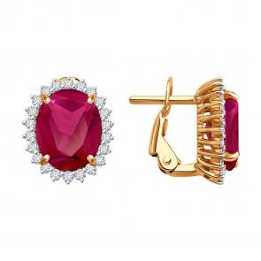 Золотые серьги SOKOLOV с бриллиантом и рубином 4020756 фото
