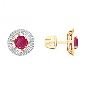 Золотые серьги SOKOLOV с бриллиантом и рубином 4020787 фото