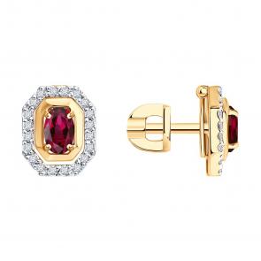 Золотые серьги SOKOLOV с бриллиантом и рубином 4020790 фото