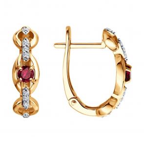 Золотые серьги SOKOLOV с бриллиантом и рубином 4020810 фото
