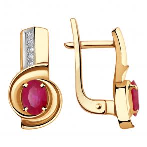 Золотые серьги Александра с бриллиантом и рубином 4021792ск фото