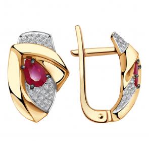 Золотые серьги Александра с бриллиантом и рубином 4021808ск фото