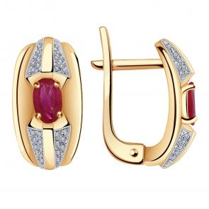 Золотые серьги Александра с бриллиантом и рубином 4021810ск фото