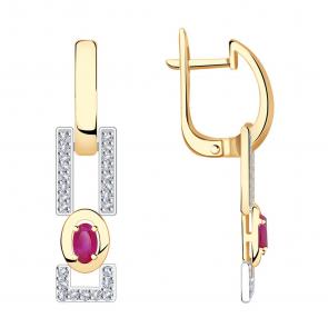 Золотые серьги Александра с бриллиантом и рубином 4021835сбк фото