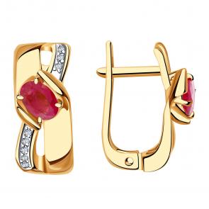 Золотые серьги Александра с бриллиантом и рубином 4021861ск фото