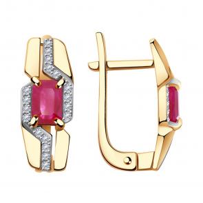 Золотые серьги Александра с бриллиантом и рубином 4021882ск фото