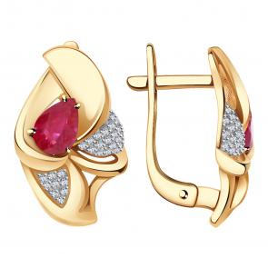 Золотые серьги Александра с бриллиантом и рубином 4021906ск фото