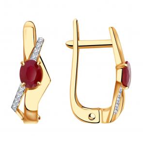 Золотые серьги Александра с бриллиантом и рубином 4021919ск фото
