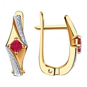 Золотые серьги Александра с бриллиантом и рубином 4021926ск фото