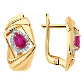 Золотые серьги Александра с бриллиантом и рубином 4021999ск фото