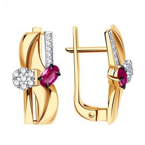 Золотые серьги Александра с бриллиантом и рубином 4022109ск фото