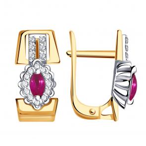 Золотые серьги Александра с бриллиантом и рубином 4022456сбк фото