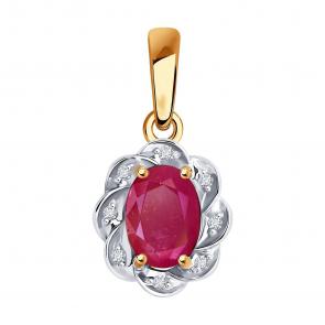 Золотая подвеска SOKOLOV с бриллиантом и рубином 4030121 фото