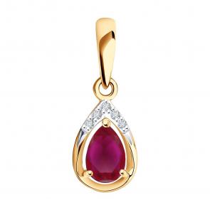 Золотая подвеска SOKOLOV с бриллиантом и рубином 4030182 фото