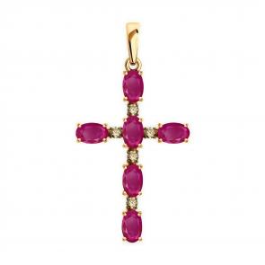 Золотая подвеска SOKOLOV с бриллиантом и рубином 4030189 фото