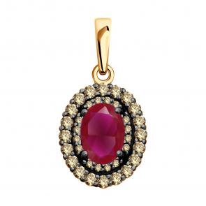 Золотая подвеска SOKOLOV с рубином и коньячным бриллиантом 4030191 фото