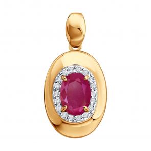 Золотая подвеска SOKOLOV с бриллиантом и рубином 4030206 фото