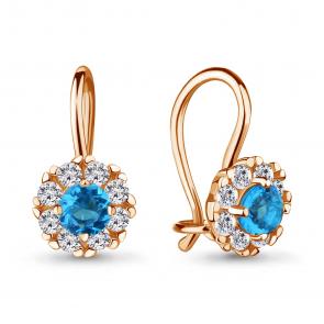 Золотые серьги AQUAMARINE с фианитом и ювелирным кристаллом 40965Б фото