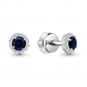Серьги из белого золота AQUAMARINE с фианитом и гидротермальным сапфиром 42884Бб фото