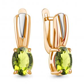 Золотые серьги AQUAMARINE с хризолитом 4468807 фото