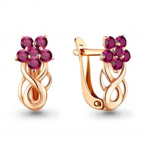 Золотые серьги AQUAMARINE с рубиновым корундом 45368В фото