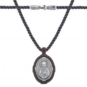 Текстильный шнурок-колье с декоративным элементом из серебра Высоковы 585 с деревом Граб 47-000058-105820 фото