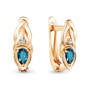 Золотые серьги AQUAMARINE с фианитом и Лондон топазом 4734608 фото