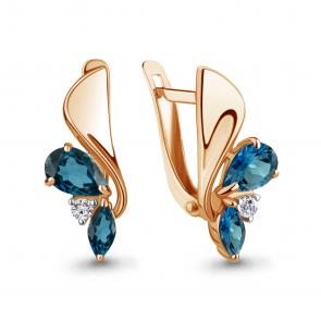Золотые серьги AQUAMARINE с фианитом и Лондон топазом 4786608А фото