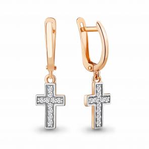 Золотые серьги-кресты AQUAMARINE с фианитом 49173А фото