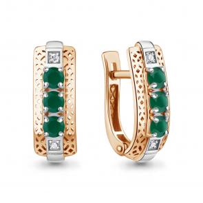 Золотые серьги AQUAMARINE с фианитом и агатом 4963409 фото