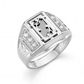 Серебряное кольцо Караваевская ювелирная фабрика с ониксом и цирконием 51-0033-s фото